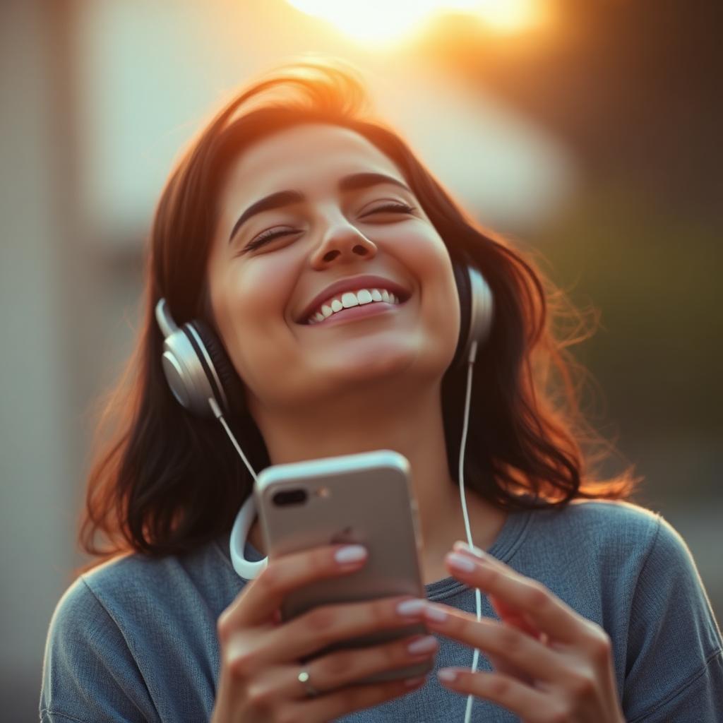 Pessoa emocionada ouvindo sua música personalizada